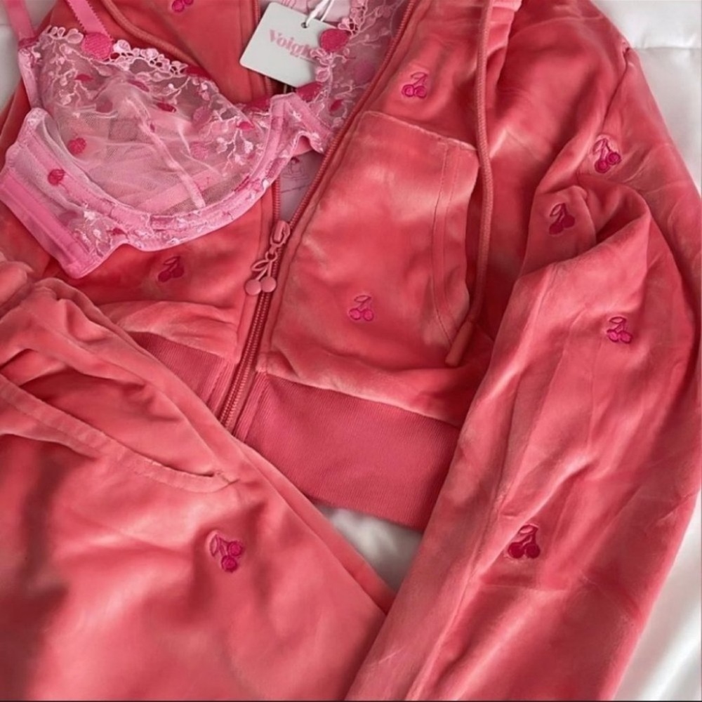 Voight by Valentina Cherry On Top Crop Hoodie & F... O.. Velour Sweatpants